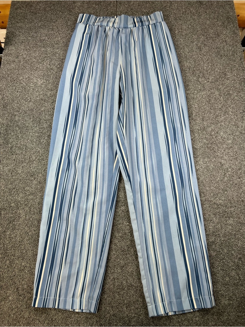 NY Collection Blue And White Striped Women’s Wide Leg Pants E59